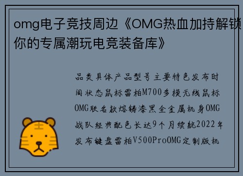 omg电子竞技周边《OMG热血加持解锁你的专属潮玩电竞装备库》